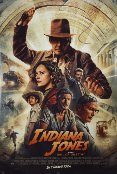 Indiana Jones Dial of Destiny movie poster; movie has Karl Business Machine props.